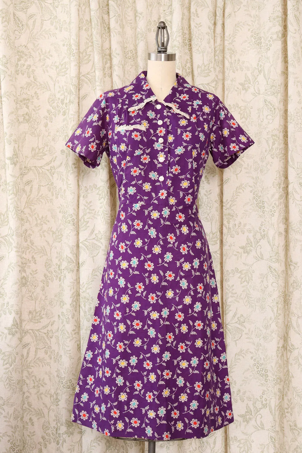 1940s Folk Floral Day Dress S/M