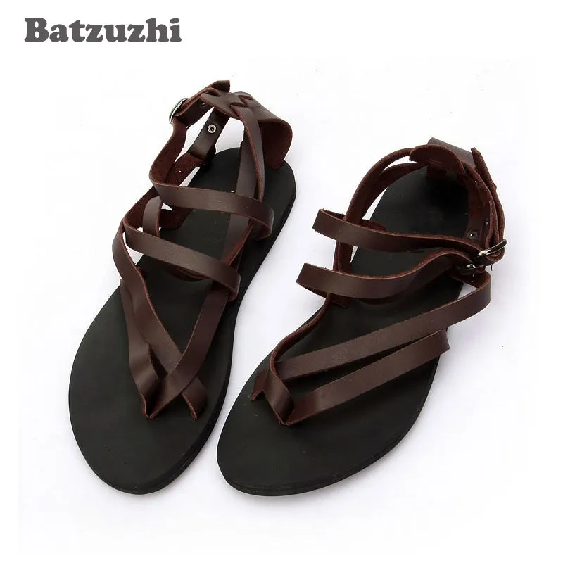 2020 Summer Sandal Shoes Black&Brown Gladiator Sandalias Mujer Men Beach Genuine Leather Sandals Rom