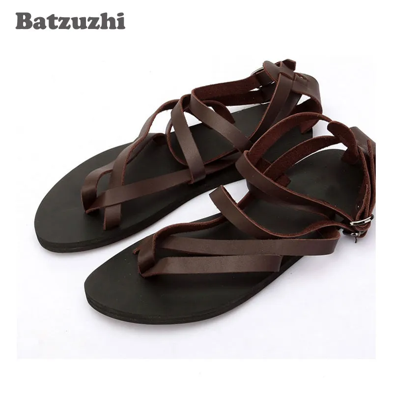 2020 Summer Sandal Shoes Black&Brown Gladiator Sandalias Mujer Men Beach Genuine Leather Sandals Rom