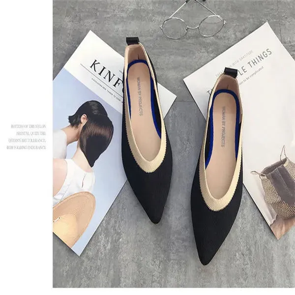 2022 Pointed Toe Flats Ladies Flat Shoes Ballet Breathable Knit Mocasines De Mujer Gestante Bailarin