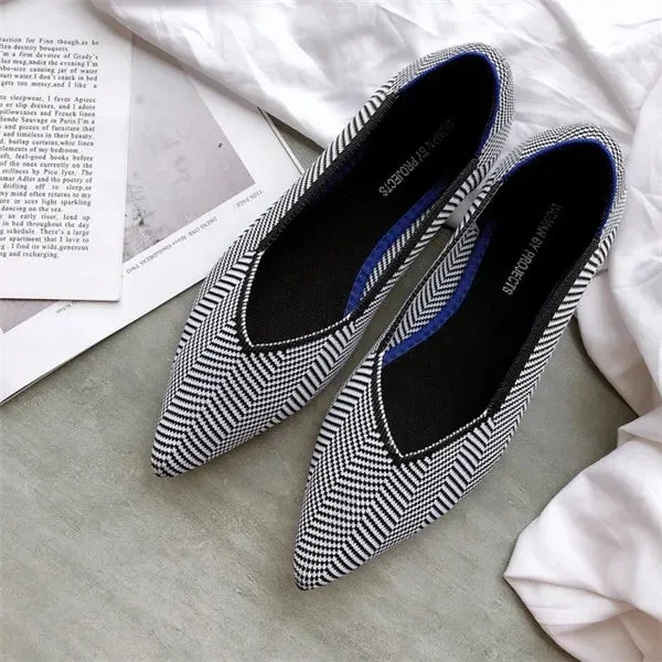 2022 Pointed Toe Flats Ladies Flat Shoes Ballet Breathable Knit Mocasines De Mujer Gestante Bailarin