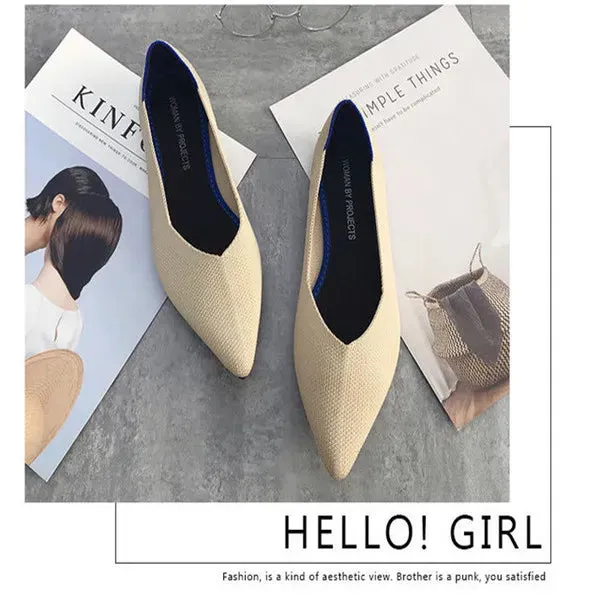 2022 Pointed Toe Flats Ladies Flat Shoes Ballet Breathable Knit Mocasines De Mujer Gestante Bailarin