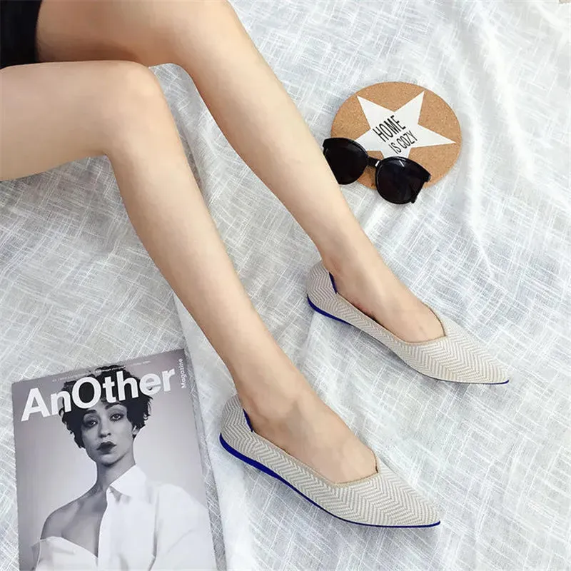 2022 Pointed Toe Flats Ladies Flat Shoes Ballet Breathable Knit Mocasines De Mujer Gestante Bailarin