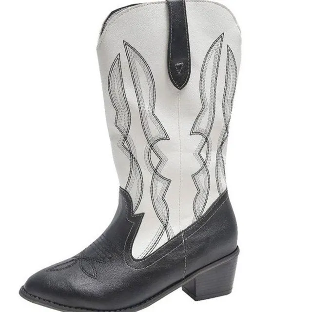 2023 Woman Mid Calf Cowgirl Boots Big Size 43