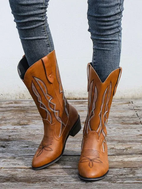 2023 Woman Mid Calf Cowgirl Boots Big Size 43