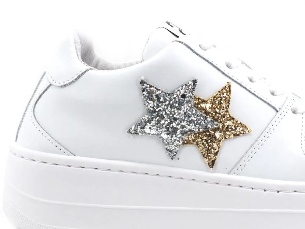 2STAR Sneaker 2 Stair Stelle Glitter Bianco Oro Argento 2SD3271