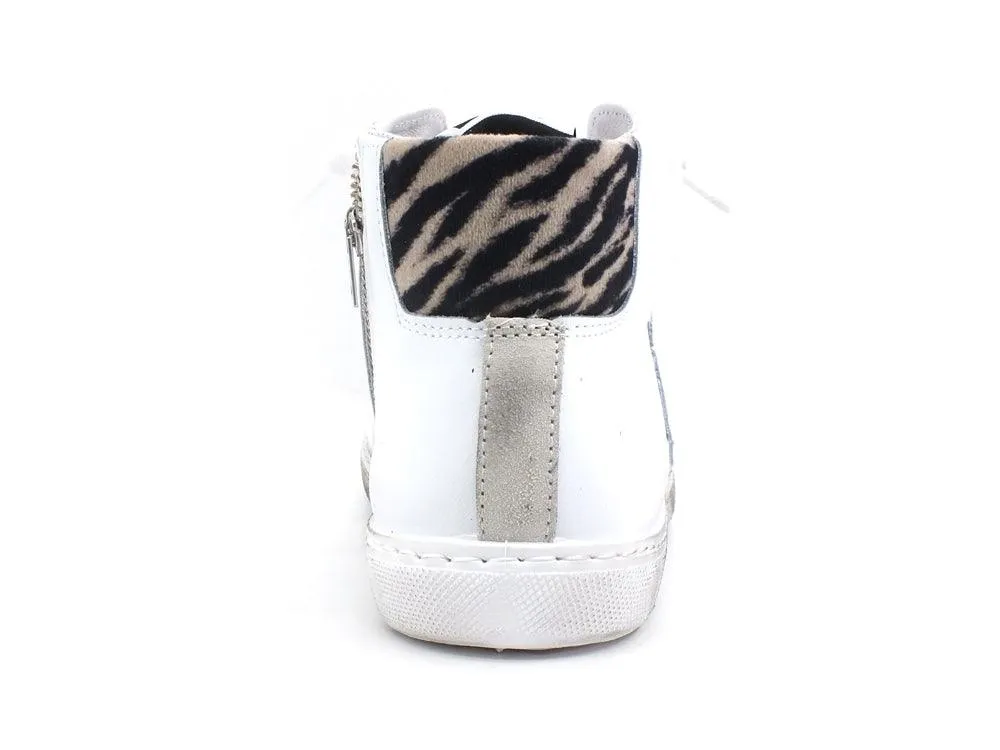 2STAR Sneaker High Retro Zebra Bianco Zebra Nero Beige 2SD3302