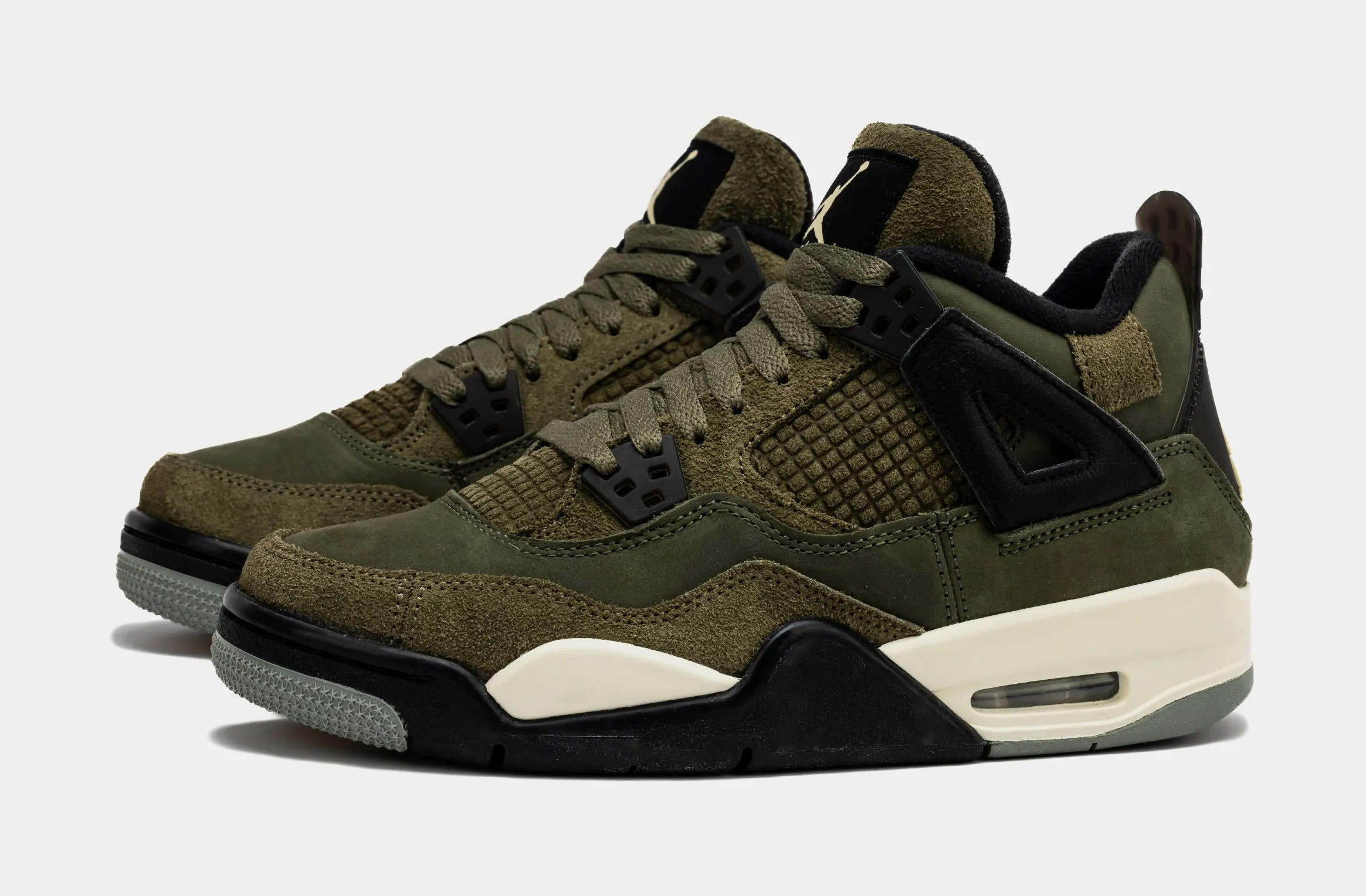 Air Jordan 4 Retro SE Craft Olive Grade School Lifestyle Shoes (Medium Olive)