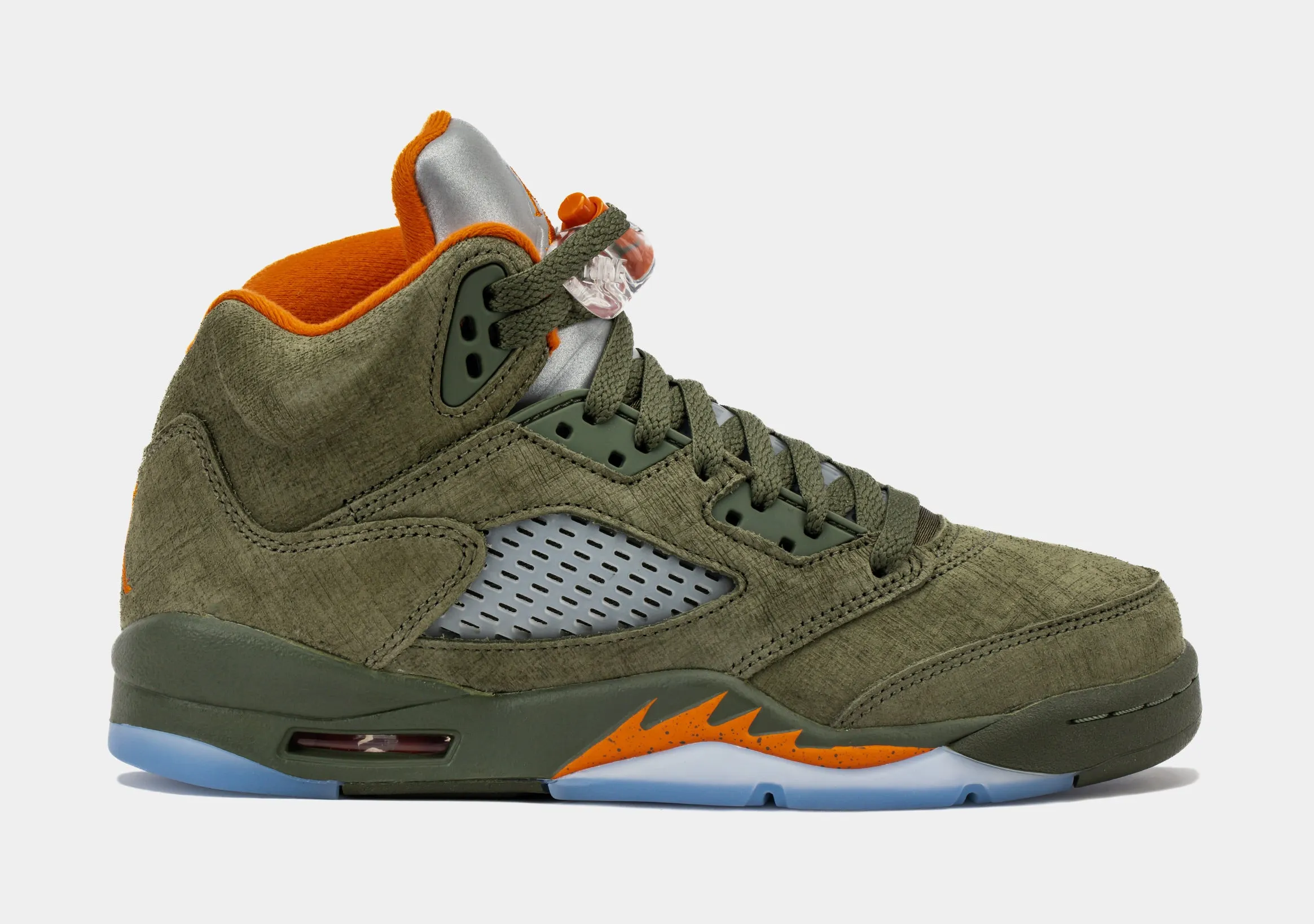 Air Jordan 5 Retro Grade School Lifestyle Shoes (Army Olive/Solar Orange)