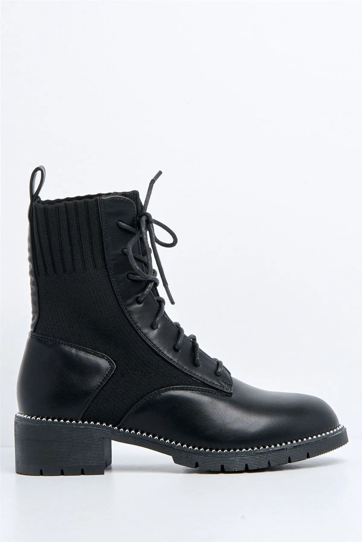 Amy Lace-up Ankle Boots with Stretch Panel in Black