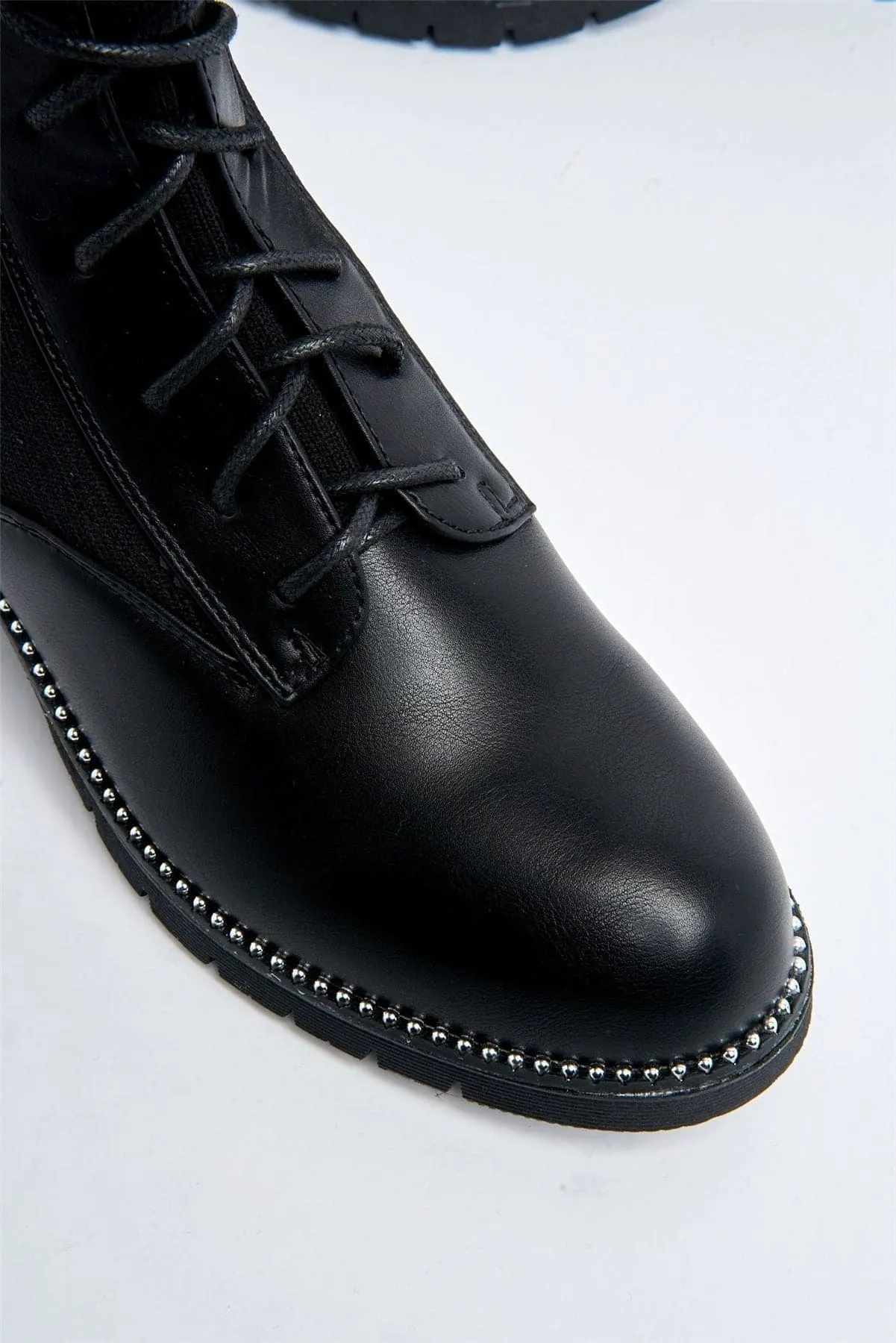 Amy Lace-up Ankle Boots with Stretch Panel in Black