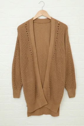 Apricot Drop Sleeve Slits Cable Knit Cardigan