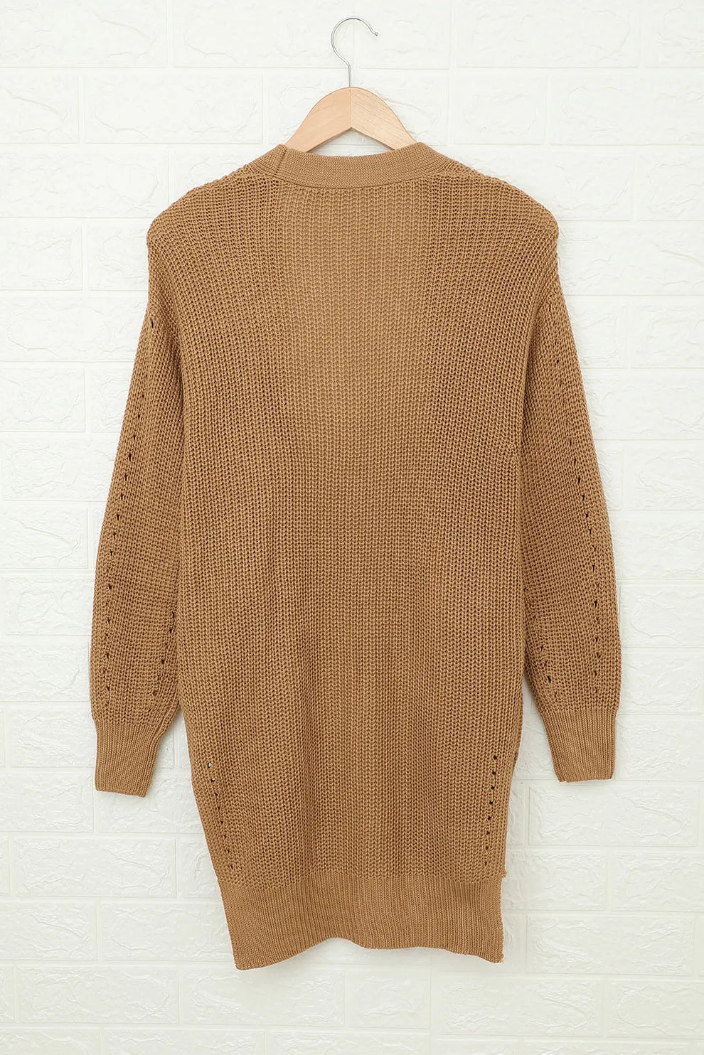 Apricot Drop Sleeve Slits Cable Knit Cardigan