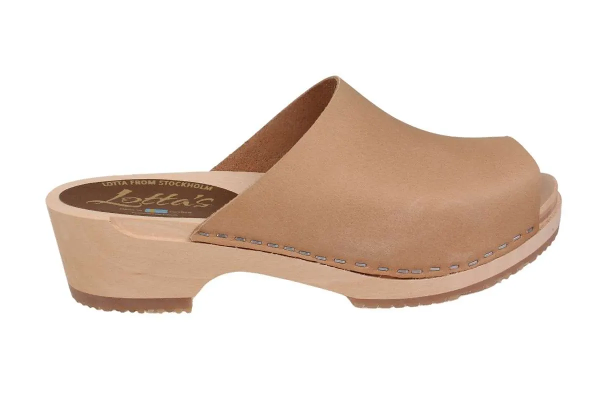 Berit Low Open Clog in Fawn Oiled Nubuck