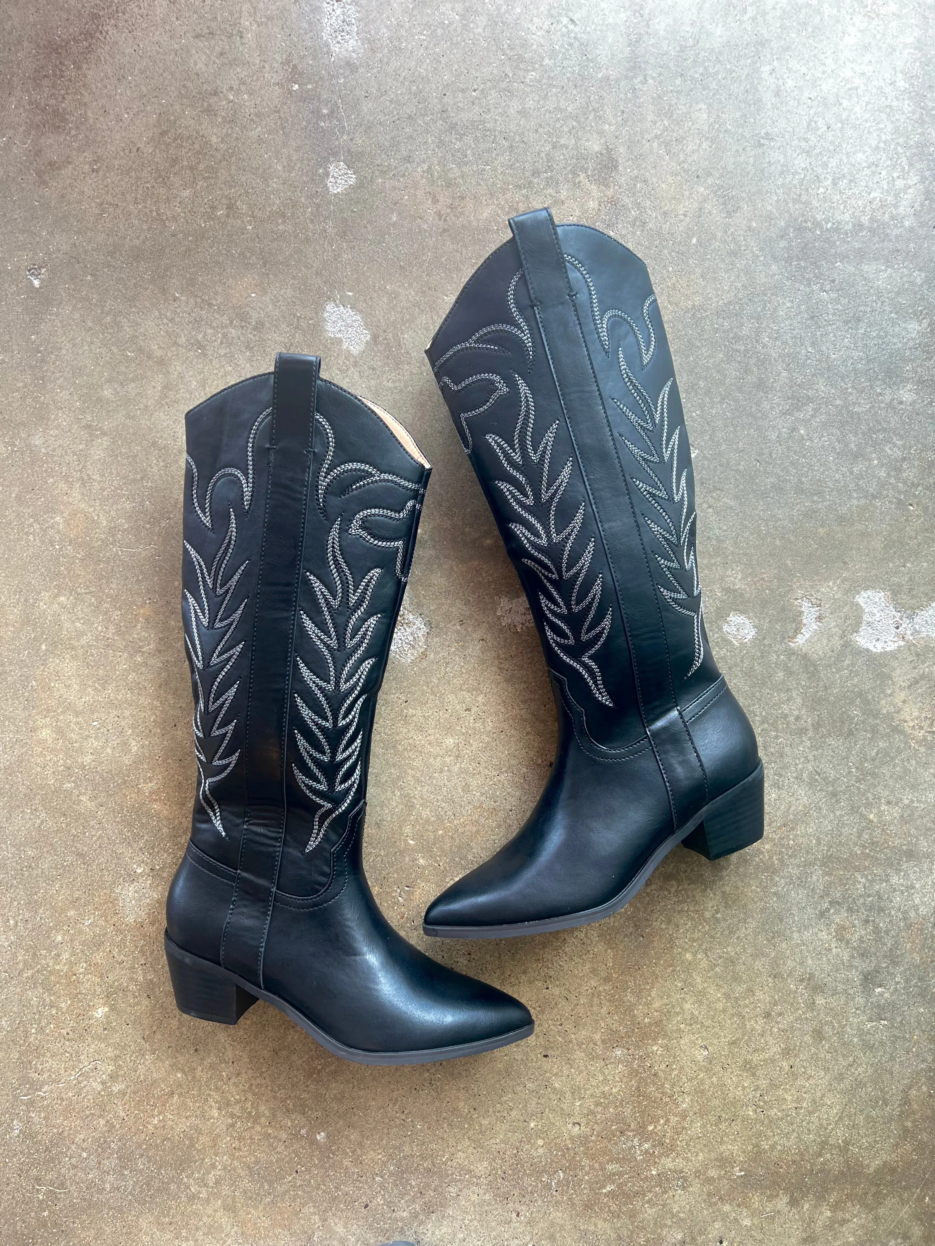 Black Inlay Vegan Cowboy Boots