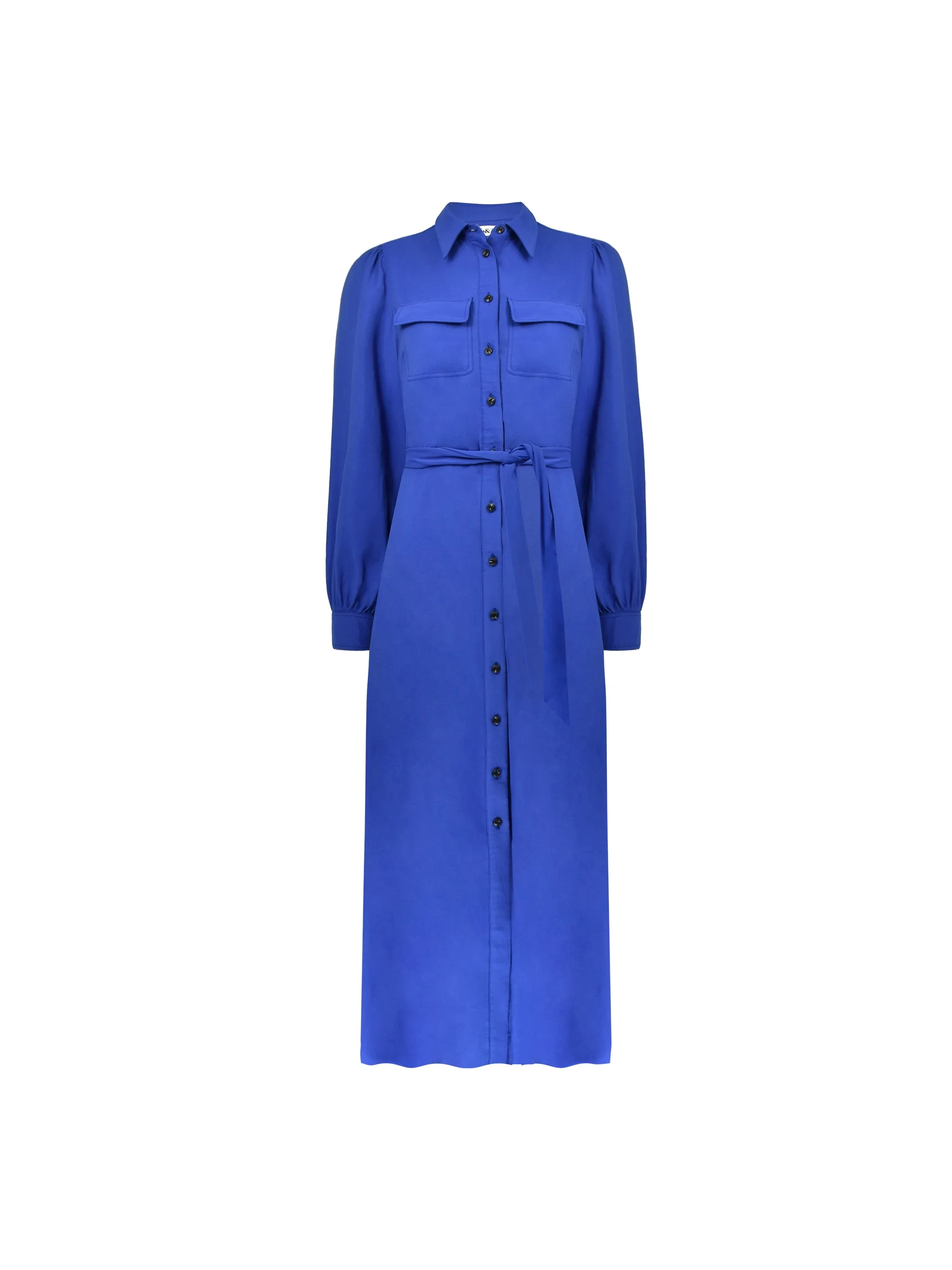 Blue Pocket Detail Midi Shirt Dress