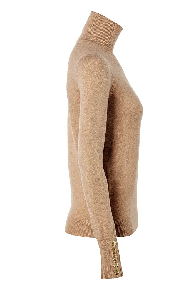 Buttoned Knit Roll Neck - Dark Camel