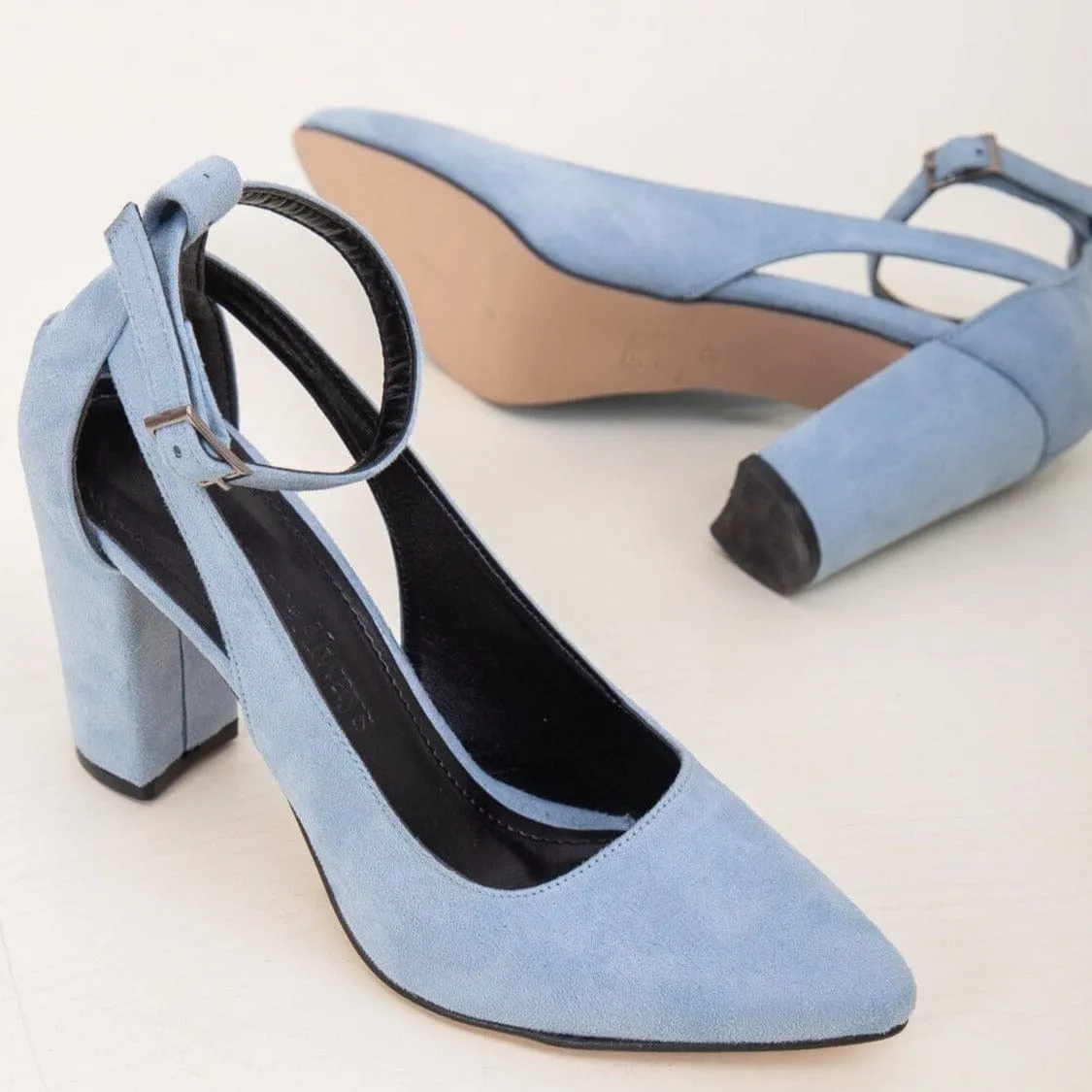 Colette Vegan Suede Block Heels | Baby Blue