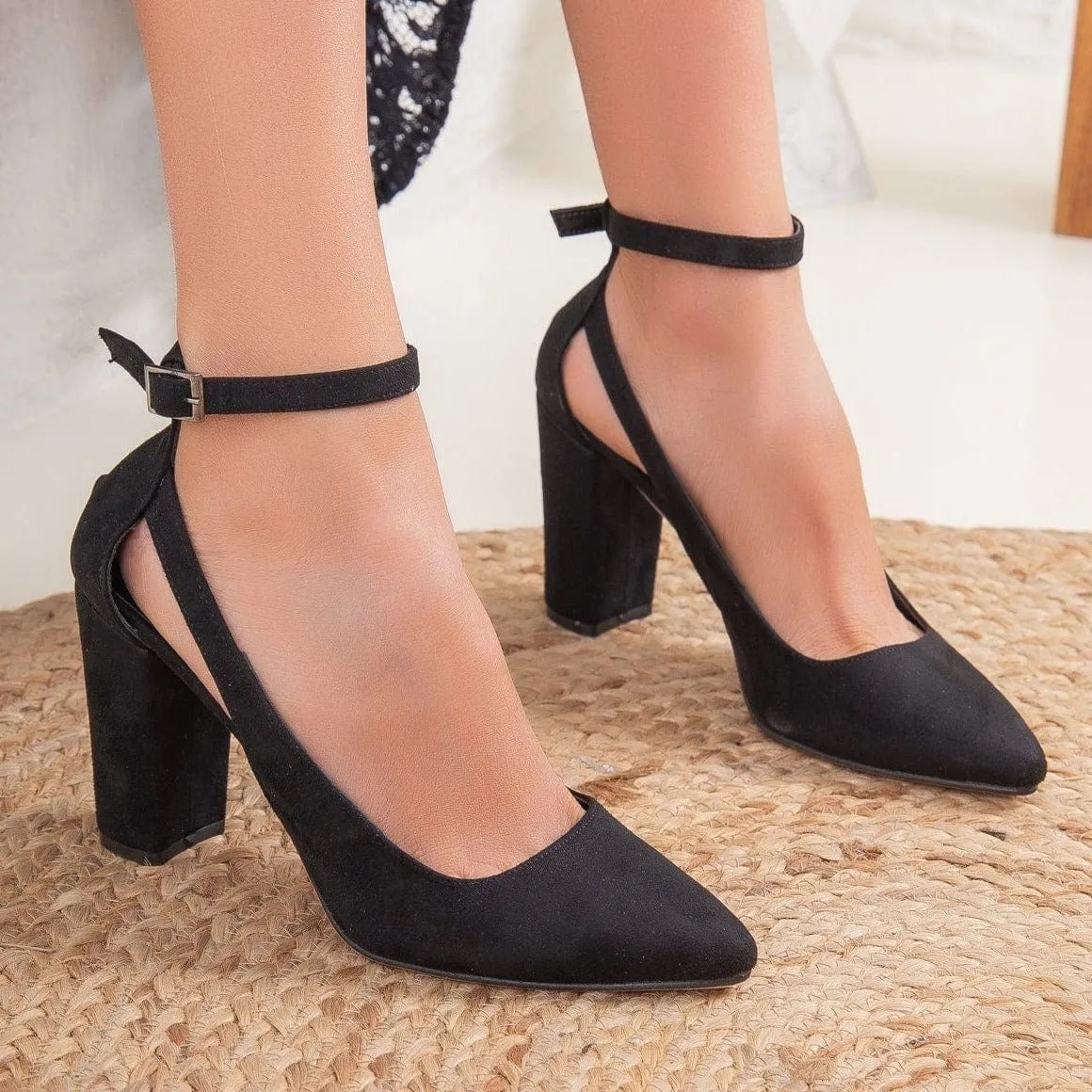 Colette Vegan Suede Block Heels | Black