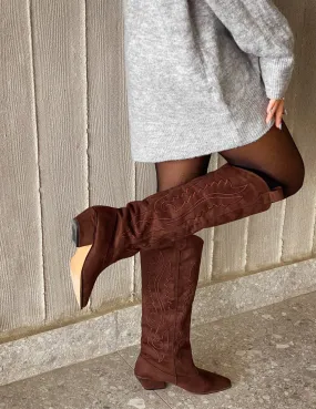 Cowboy Embroidered Boots Brown