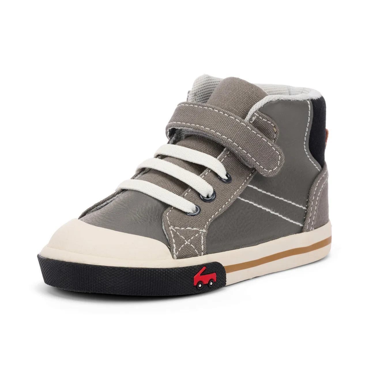 Dane Kid's High-Top Leather Sneaker - Gray