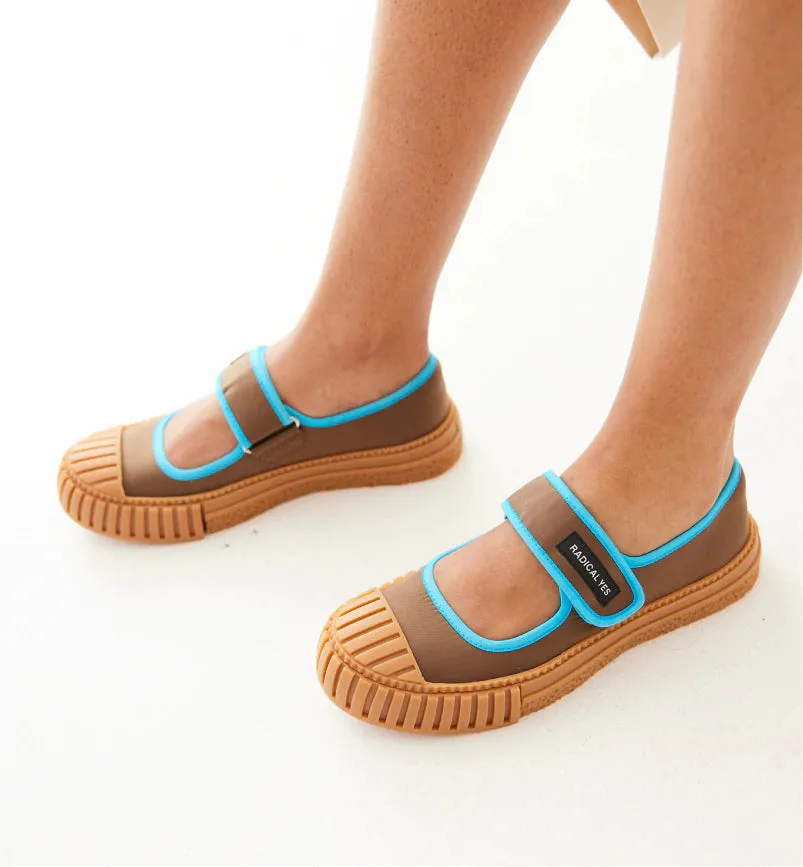 Grace Velcro Nylon Mary Jane | Nutmeg and Turquoise Sea