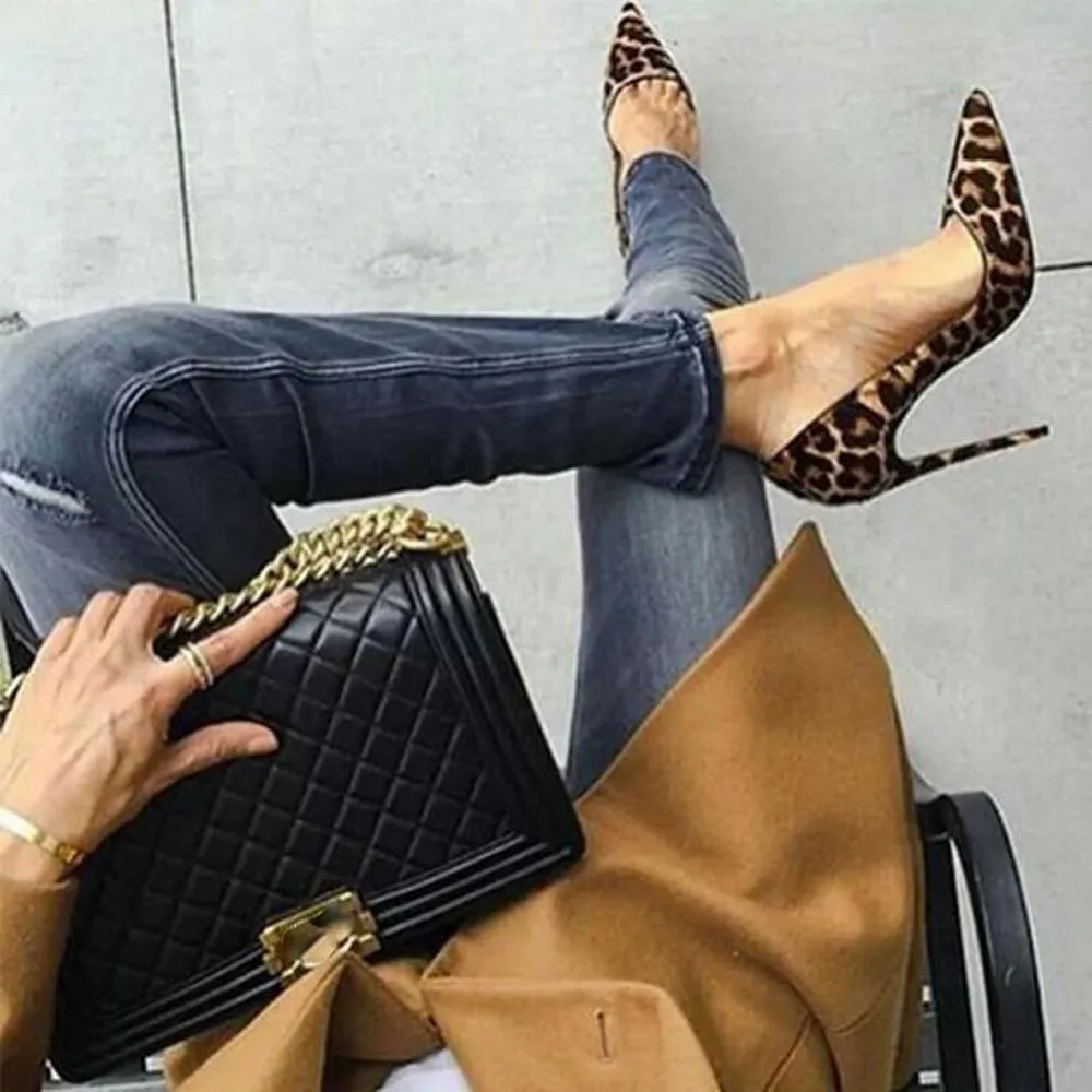 High Heels Pumps Flock Leopard Print