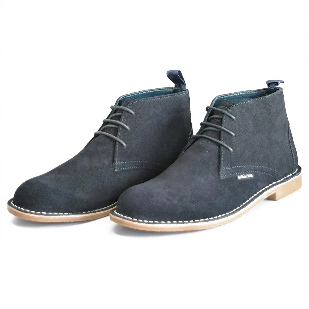 Lambretta Mens Suede Desert Boots Classic Laced Navy