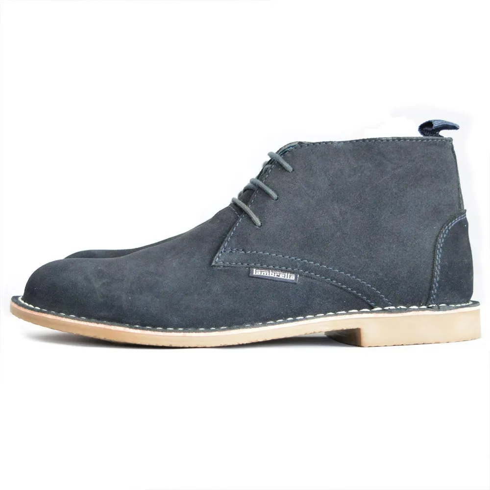 Lambretta Mens Suede Desert Boots Classic Laced Navy