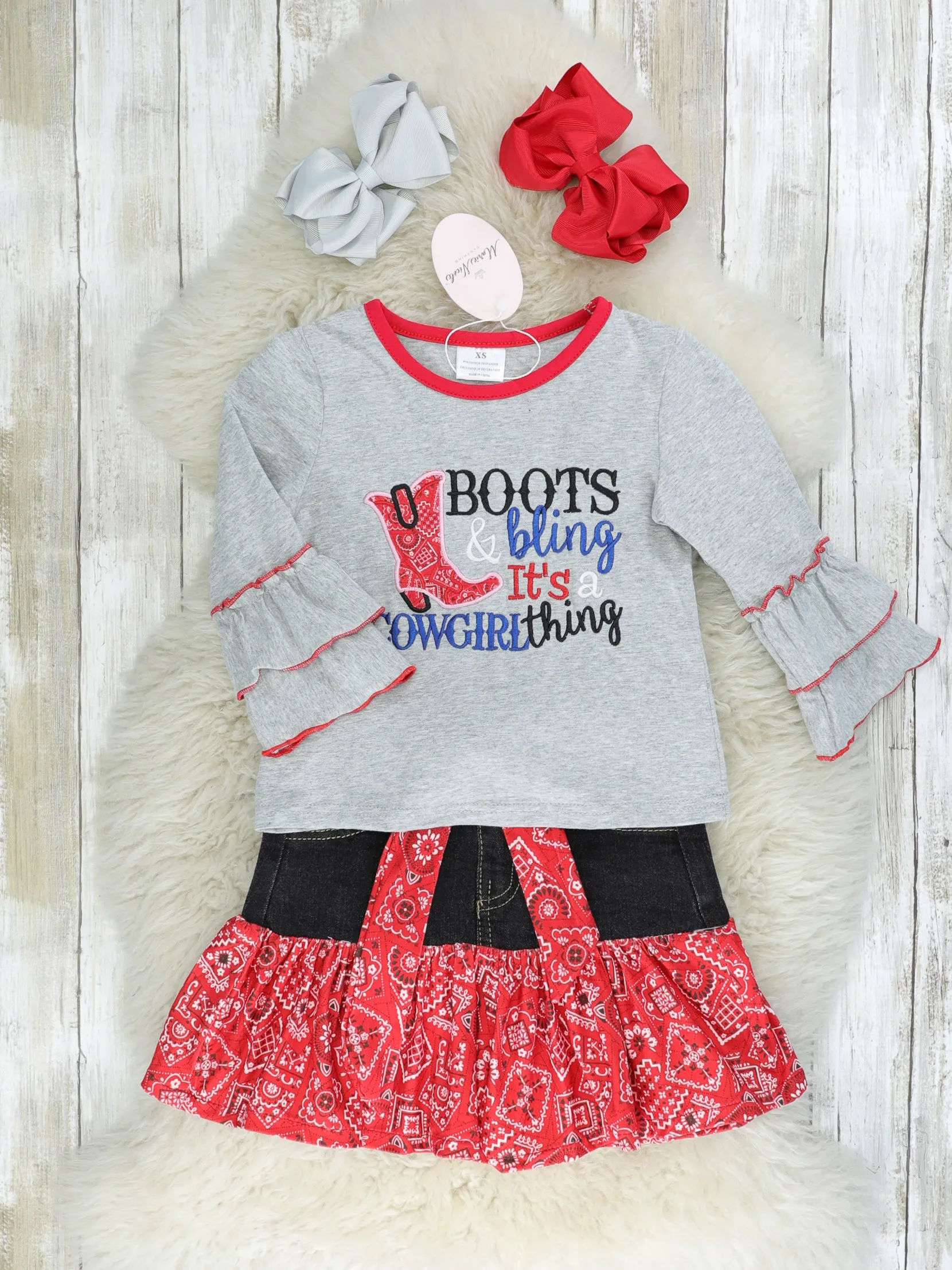 "Boots & Bling" Bandana Skirt Outfit