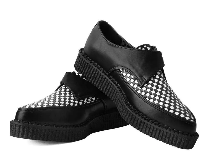 T.U.K BLACK/WHITE WOVEN BUCKLE POINTED CREEPER