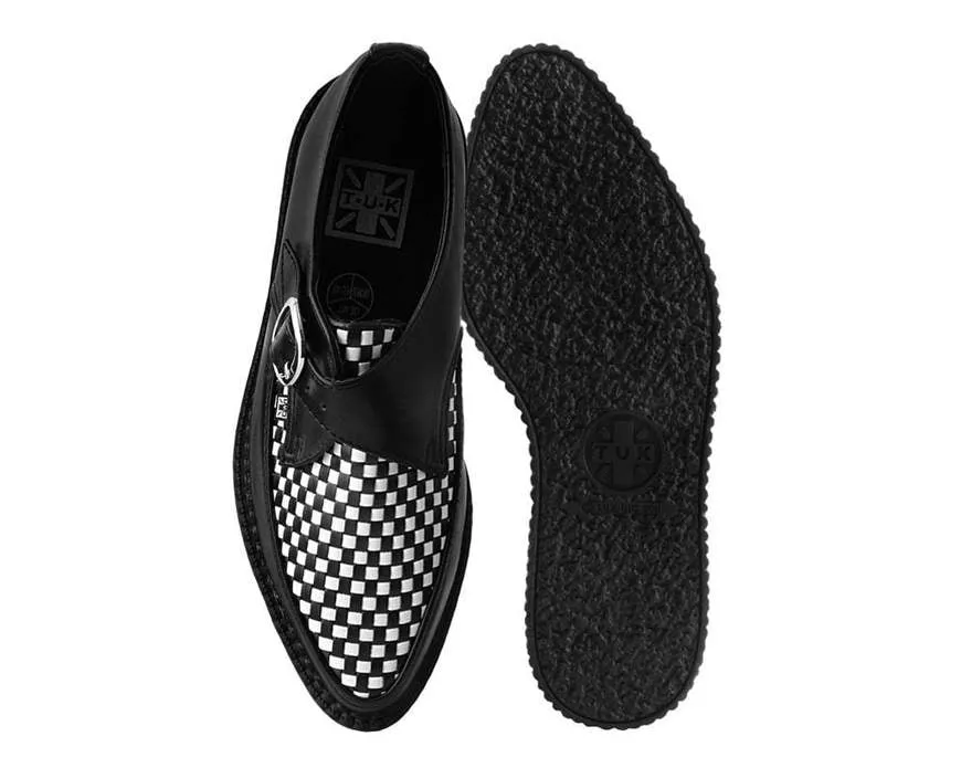 T.U.K BLACK/WHITE WOVEN BUCKLE POINTED CREEPER