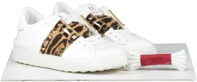 White Valentino Garavani Leather Open Leopard Sneakers UK 4 EU 37 👠