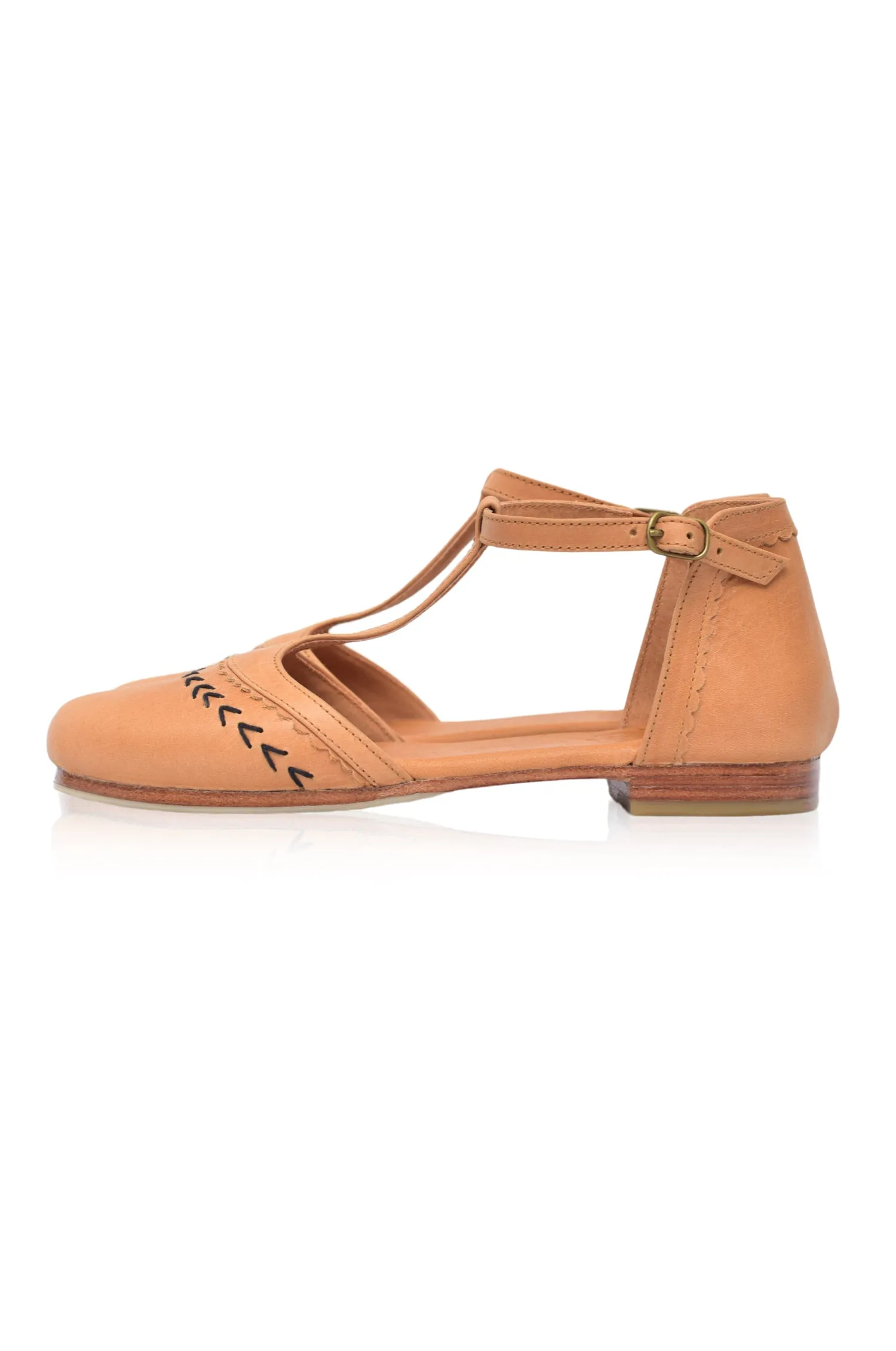 Wonderland T-strap Leather Flats