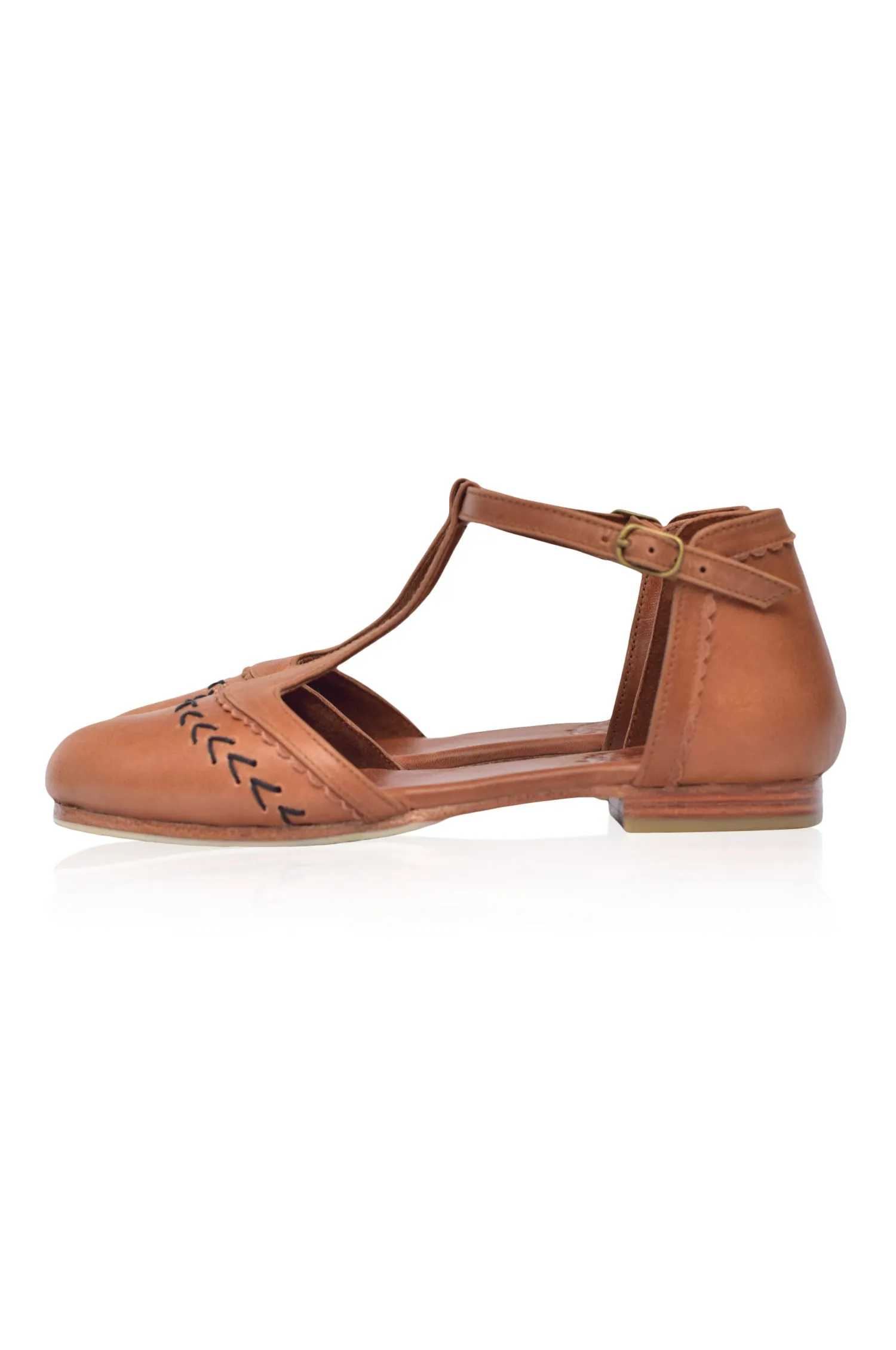 Wonderland T-strap Leather Flats