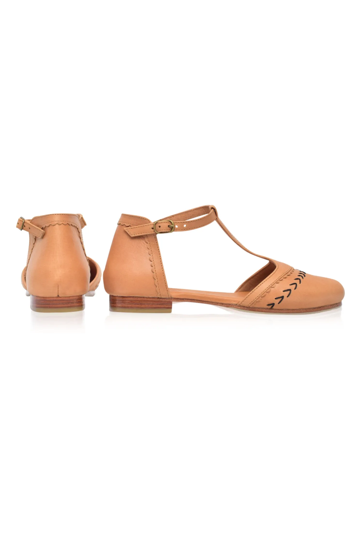 Wonderland T-strap Leather Flats